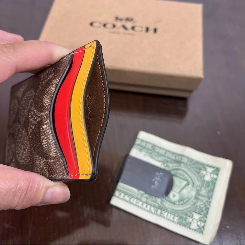COACH monogram money clip 5 card slot wallet nib